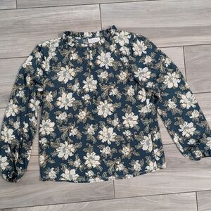 🥁 Loft Outlet Green Floral Blouse With Cute Buttons